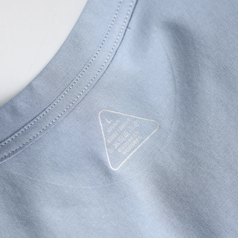 Men's Cotton High-End Fabric Liquid Ammonia T-shirt 100% Mercerized Cotton Short-Sleeved Summer Cool Silky Crewneck Sweater