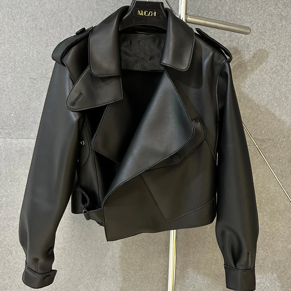 Woman Oversized Blue Leather Jacket Real Sheepskin Leather Coat 2025 New Arrival Jackets