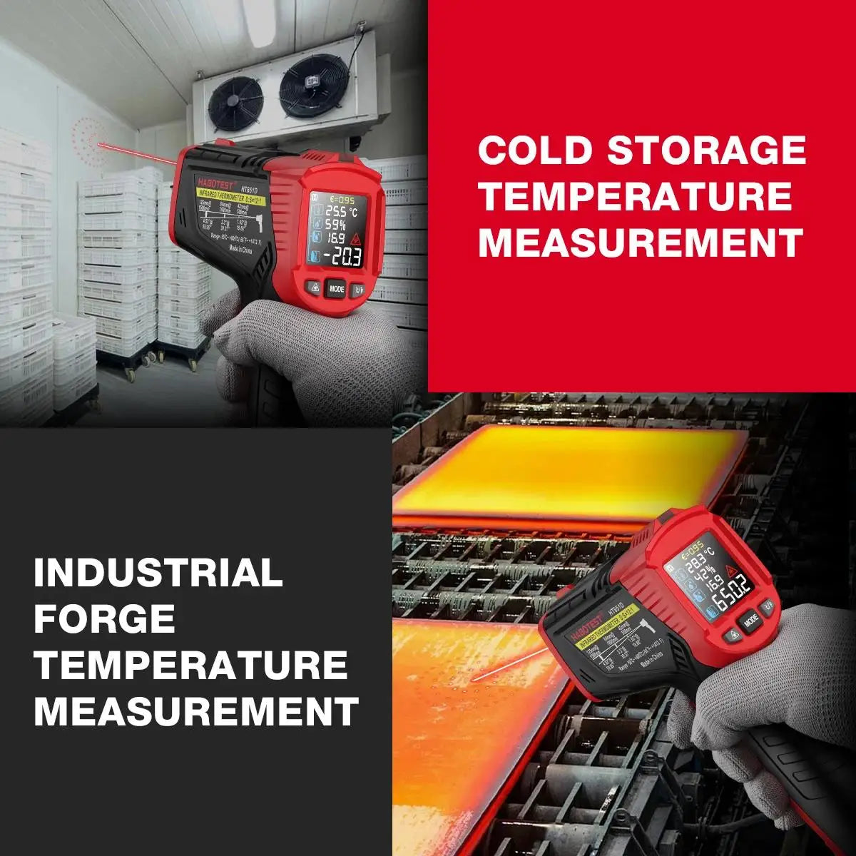HABOTEST HT651D Infrared Thermometer Laser Temperature Meter -50-800℃ Non-contact Industrial Infrared Laser Temperature Meter