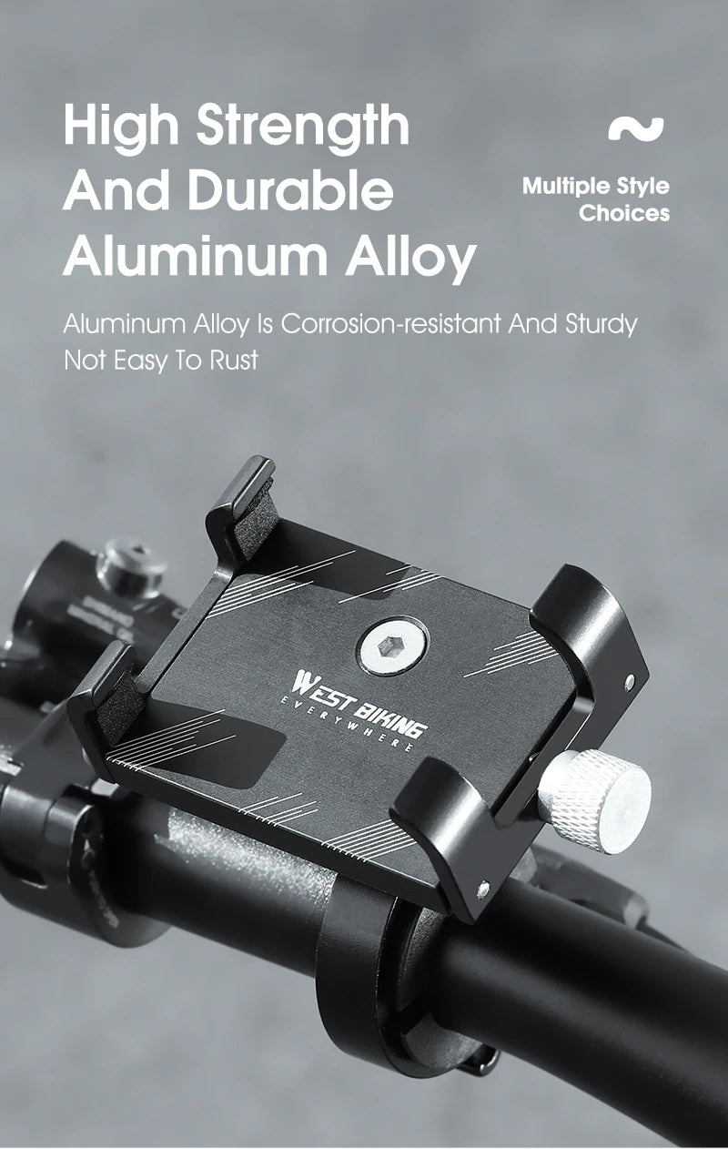 WEST BIKING Cycling Phone Holder Lightweight Aluminum Alloy Bike Handlebar Phone Bracket Phone Mount MTB Road Bike Accessories