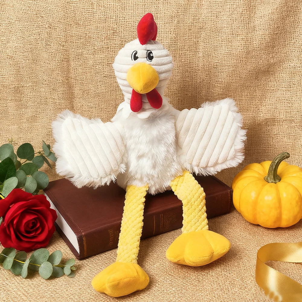 Pet Chew-Resistant Plush Interactive Toy with Sound, Cartoon Rooster Design, Suitable for Large, Medium, and Small Pets Such as Cats and Dogs, Double-Layer Fabric, Built-In Airbag
