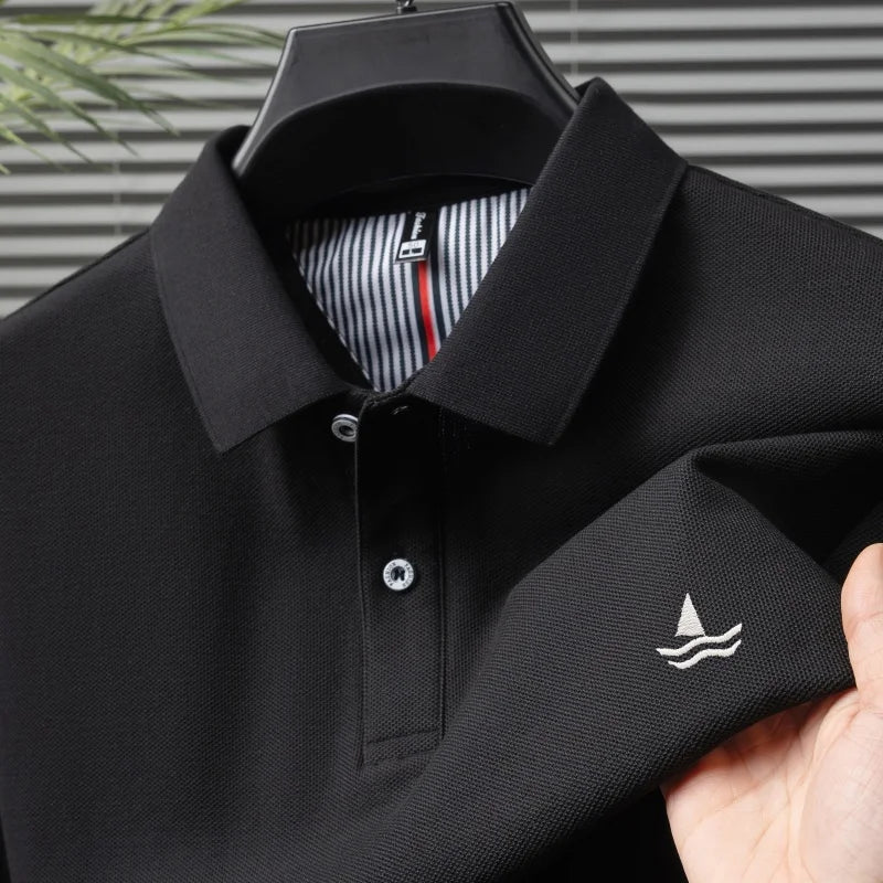 100% pure cotton men short sleeve polo shirt fashion exquisite sailboat embroidery summer comfort business casual lapel T-shirt