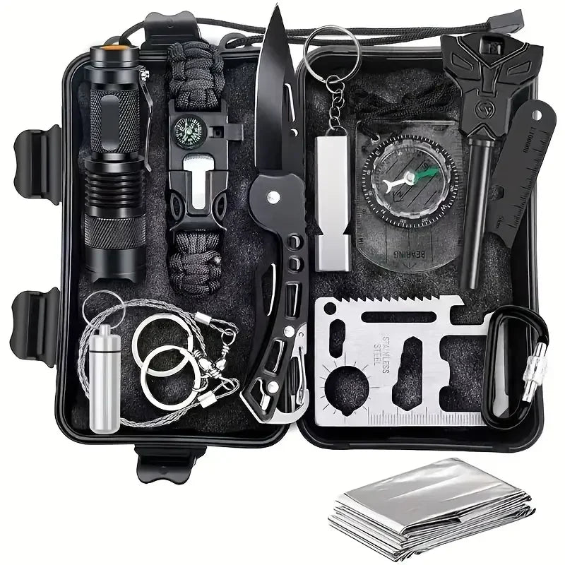 Survival Kit military Camping Multifunction Defense Equipment First Aid SOS for Wilderness Adventure With knife Thermal Blanket