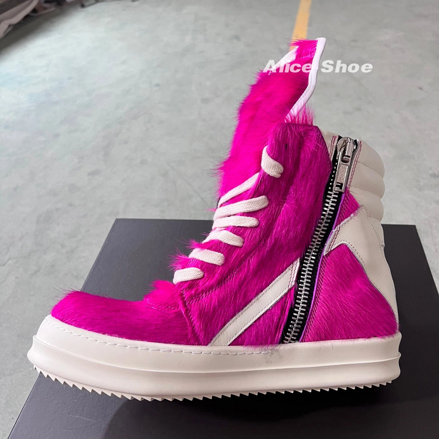 Outdoor Designer Women Ankle Boot Horse Fur Casual Men Sneaker Leather High Top Geobasket Rose Red Zipper Platform Street Shoe