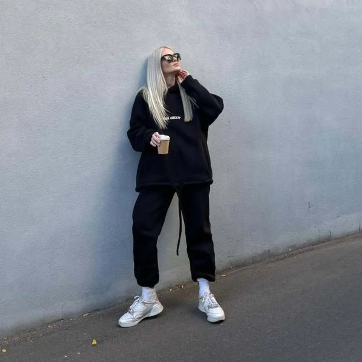 Two Piece Drawstring Set Long Sleeved Letter Print Hoodies Loose Sweatshirt Jogging Pants Outfits Autumn Women Sports Hooded