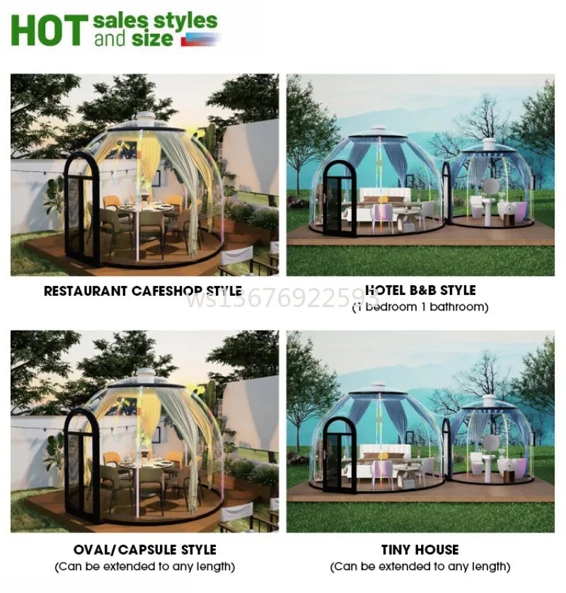 Transparent Shelter Tent Outdoor Camping Waterproof PVC Panoramic View Spacious Interior Portable Foldable Weather Resistant