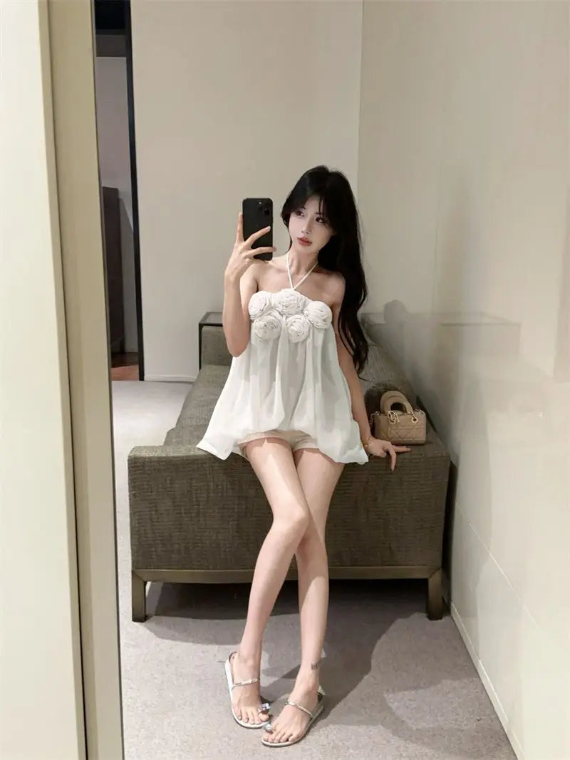 Summer Floral Strapless Tube Top Elegant Blouse Tank Lady Top Y2k Top Cute Fashion Corset Top Mesh Top Sexy Chic Tank Top Women