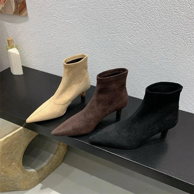 Shoes for Women 2026 High Quality Elegant Ankle Women's Boots Fashion Back Zipper Solid Office and Career Sexy Pointed Toe Boots