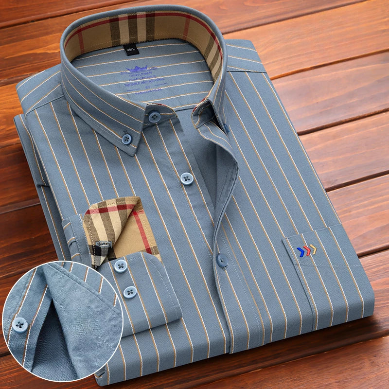New in shirt 100%cotton oxford long-sleeve shirts for men slim fit formal plain shirt hight qulity plaid soft office clothes