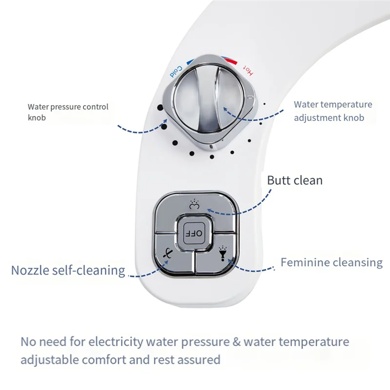 Bidet Attachment Sprayer For Toilet Non-Electric Self-Cleaning Dual Retractable Nozzles Adjustable Water Pressure B Easy To Use-