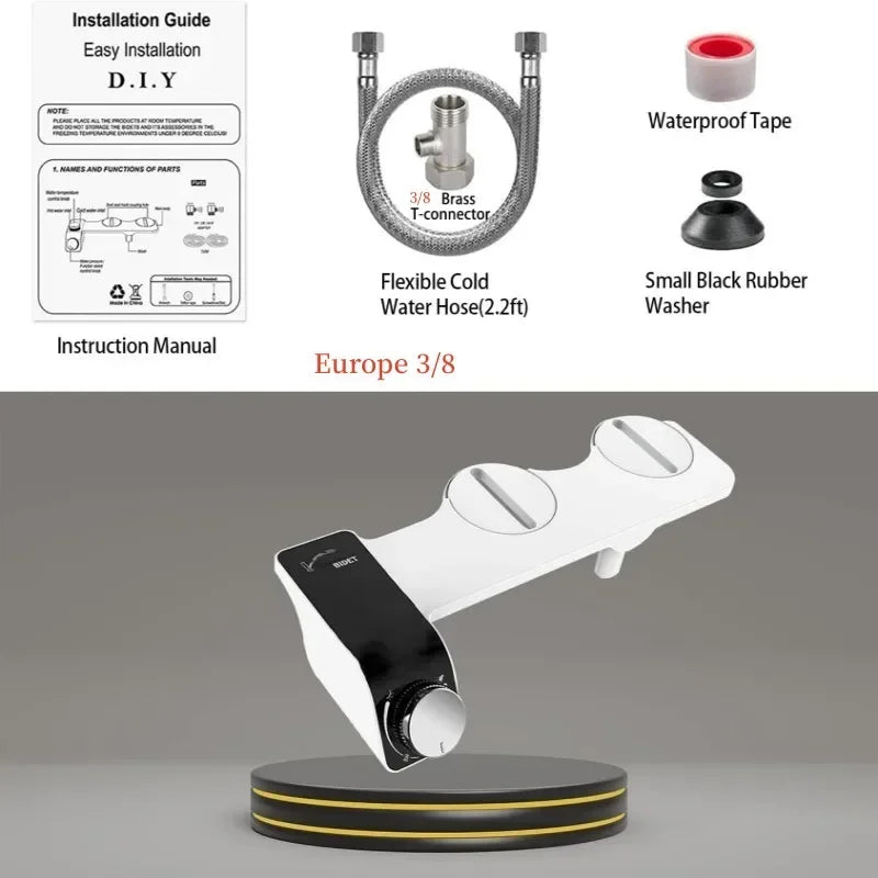 Non-Electric Bidet Hot Cold Warm Water for Toilet Seat- Self Cleaning Dual Nozzle Adjustable Pressure Water Bidet Toilet Seat