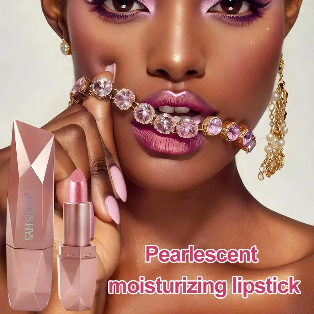 Dark Purple Diamond Metallic Glitter Lipstick Waterproof Long-Lasting Pearlescent Highly Pigmented Lip Tint Sparkling Lip Gloss