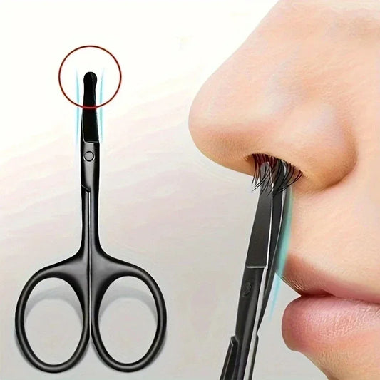 1PC Silver Mirror Light Black Round Head Safety Nose Hair Scissors Neutral Stainless Steel Scissors  eyebrow scissors