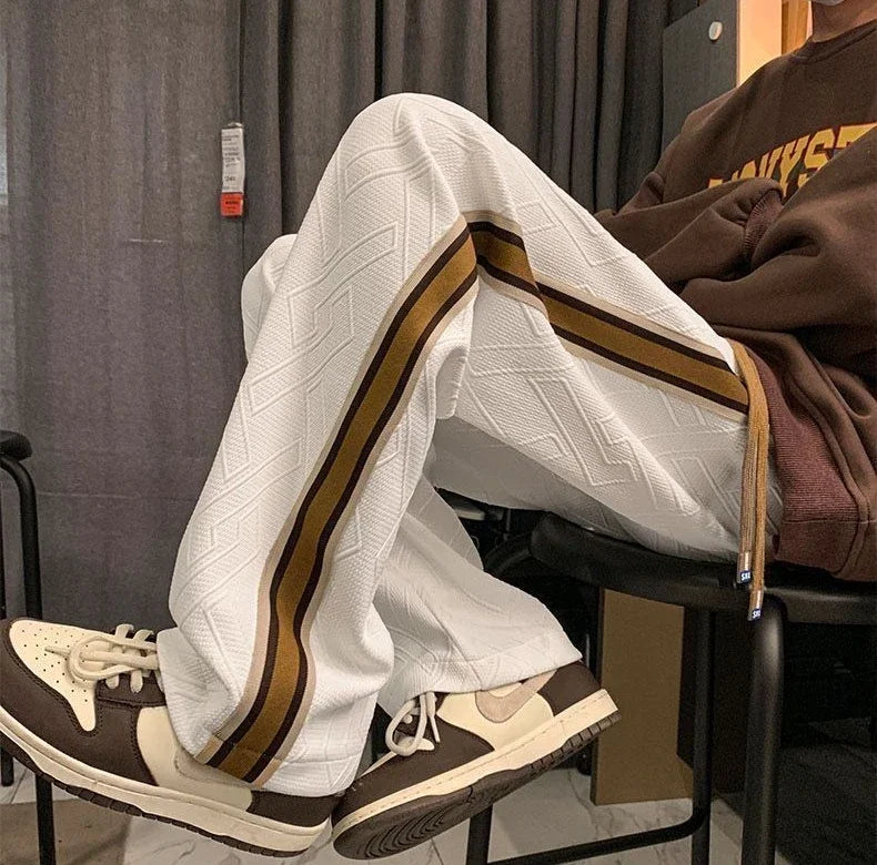 Man Sweat Pants Wide Leg Trousers Stripe Straight Men's Sweatpants Sport Athletic Track Tracksuit Bottoms Harajuku Trend Popular