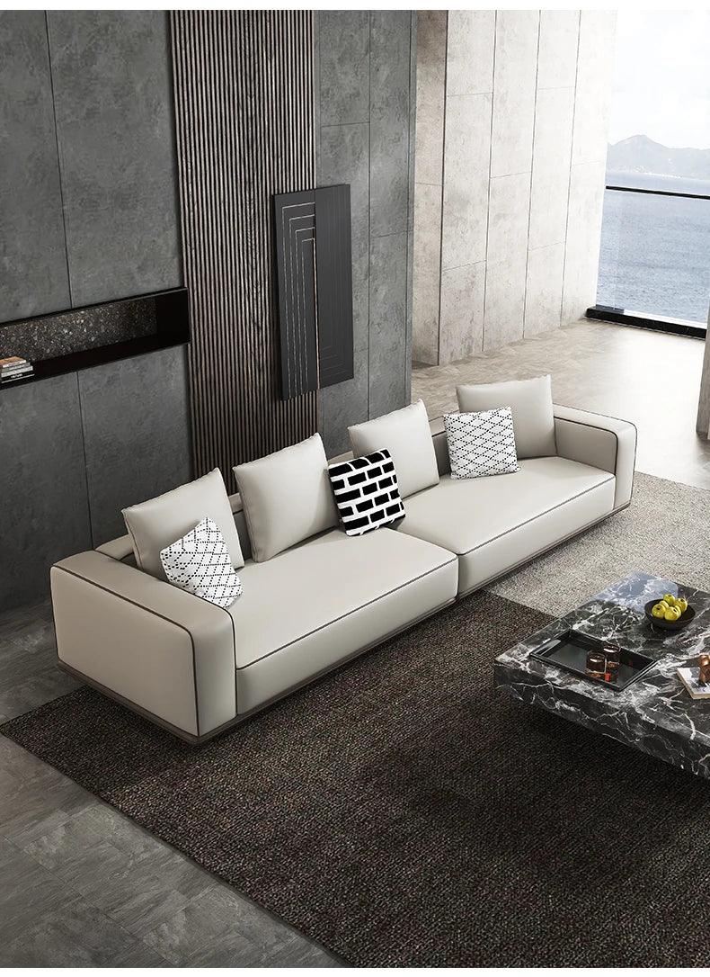 Modern Simple Leather Sofa Living Room Modern Large Flat Floor Large Household Type First Layer Cowhide Inline Tofu Block Sofa