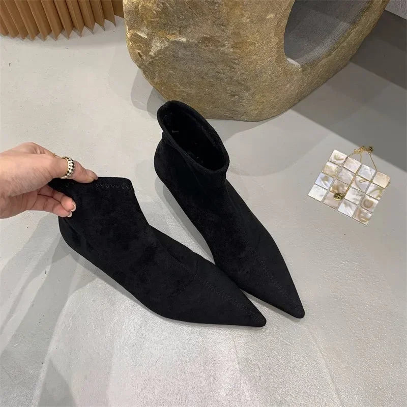Shoes for Women 2026 High Quality Elegant Ankle Women's Boots Fashion Back Zipper Solid Office and Career Sexy Pointed Toe Boots
