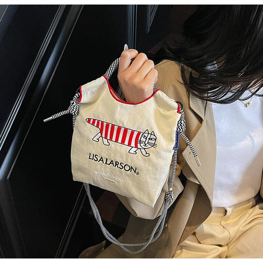 Embroidered canvas bag for women; light single shoulder bag for spring and summer; cross-body handbag.