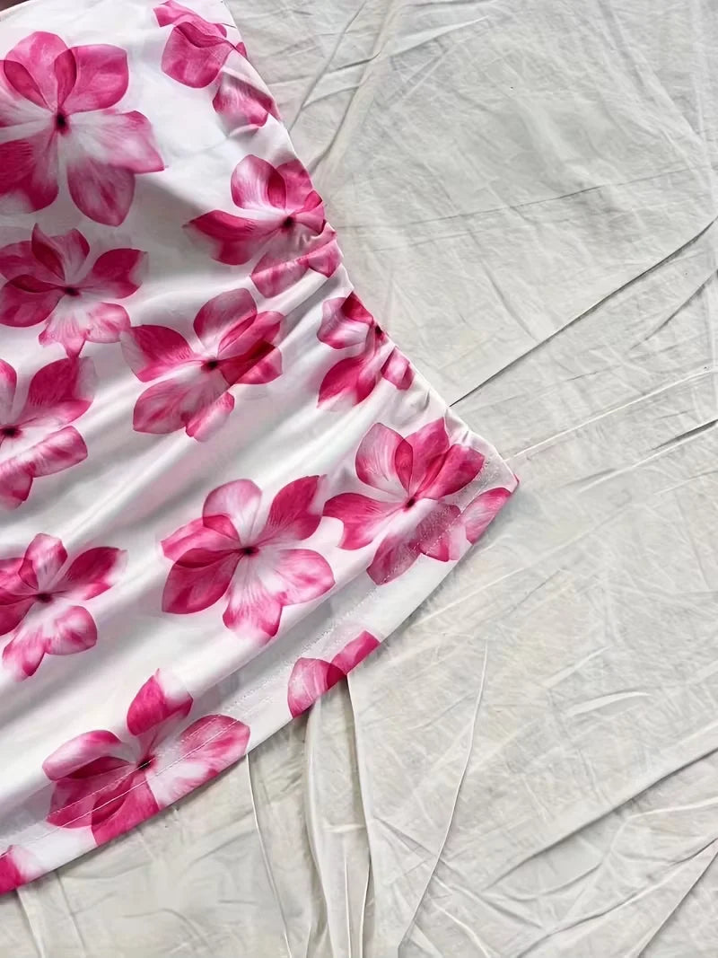 Women's summer short top, pink floral camisole vest, suitable for vacation style girls