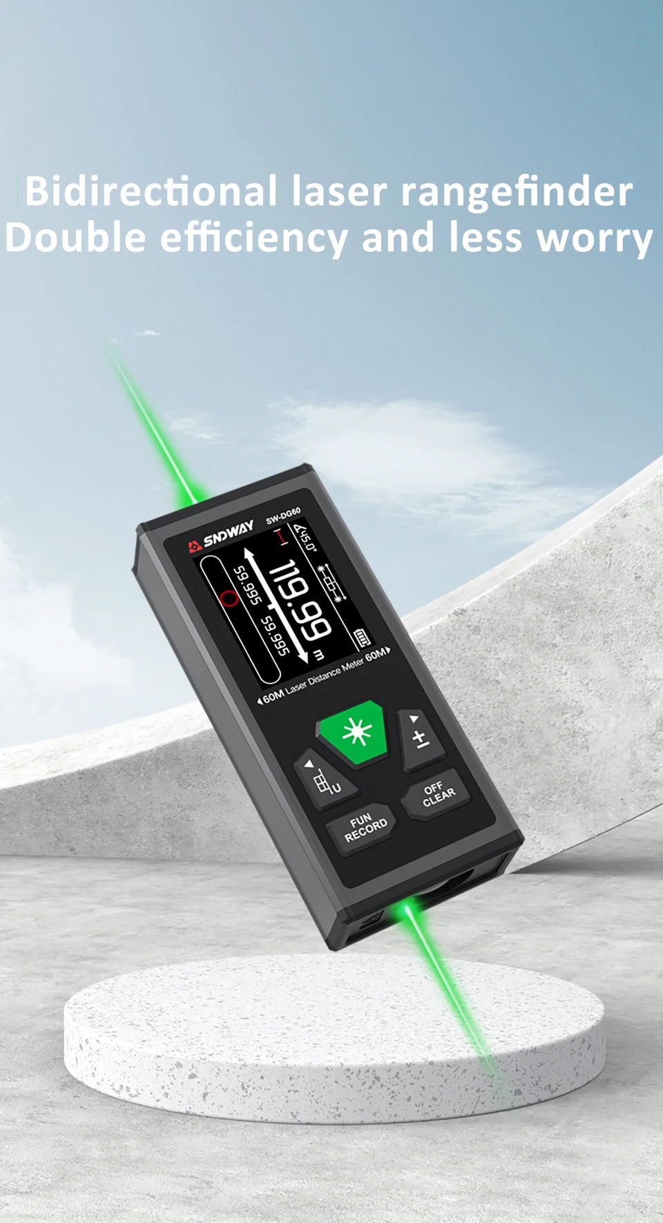 SW-DR/DG Series 2 Way Laser Measure Meter Rangefinder Red/Green Laser Distance Meter 60M/100M Digital Rechargeable Range Finder