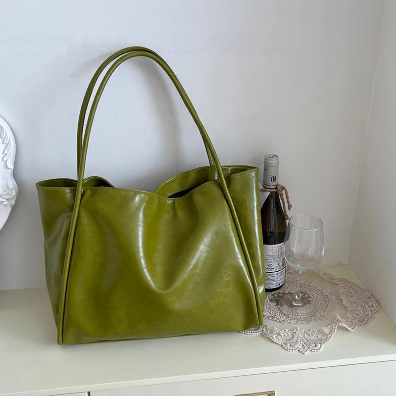 Women Tote Bag Fashion Underarm Pouch Large Capacity Soft Pu Leather Shoulder Bag Retro Crossbody Bag Casual Portable BucketBags