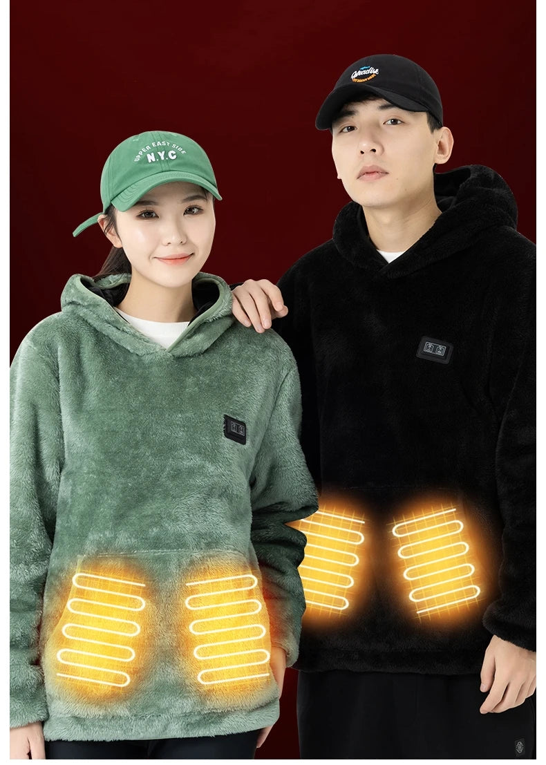 USB Infrared 9 Heating Areas Hoodies Sweater Winter Electric Heated Sweater Waistcoat For Sports Hiking Oversized M-6XL