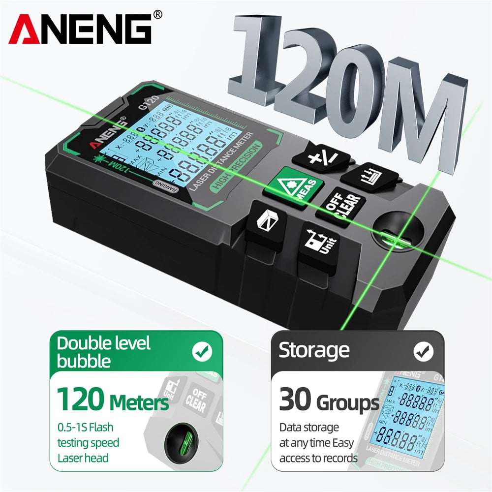 ANENG G50/G70/G100/G120 Autonomous Benchmark Rangefinder Green Laser Distance Meter 0.5~1 Second Flash Test Diastimeter Tools