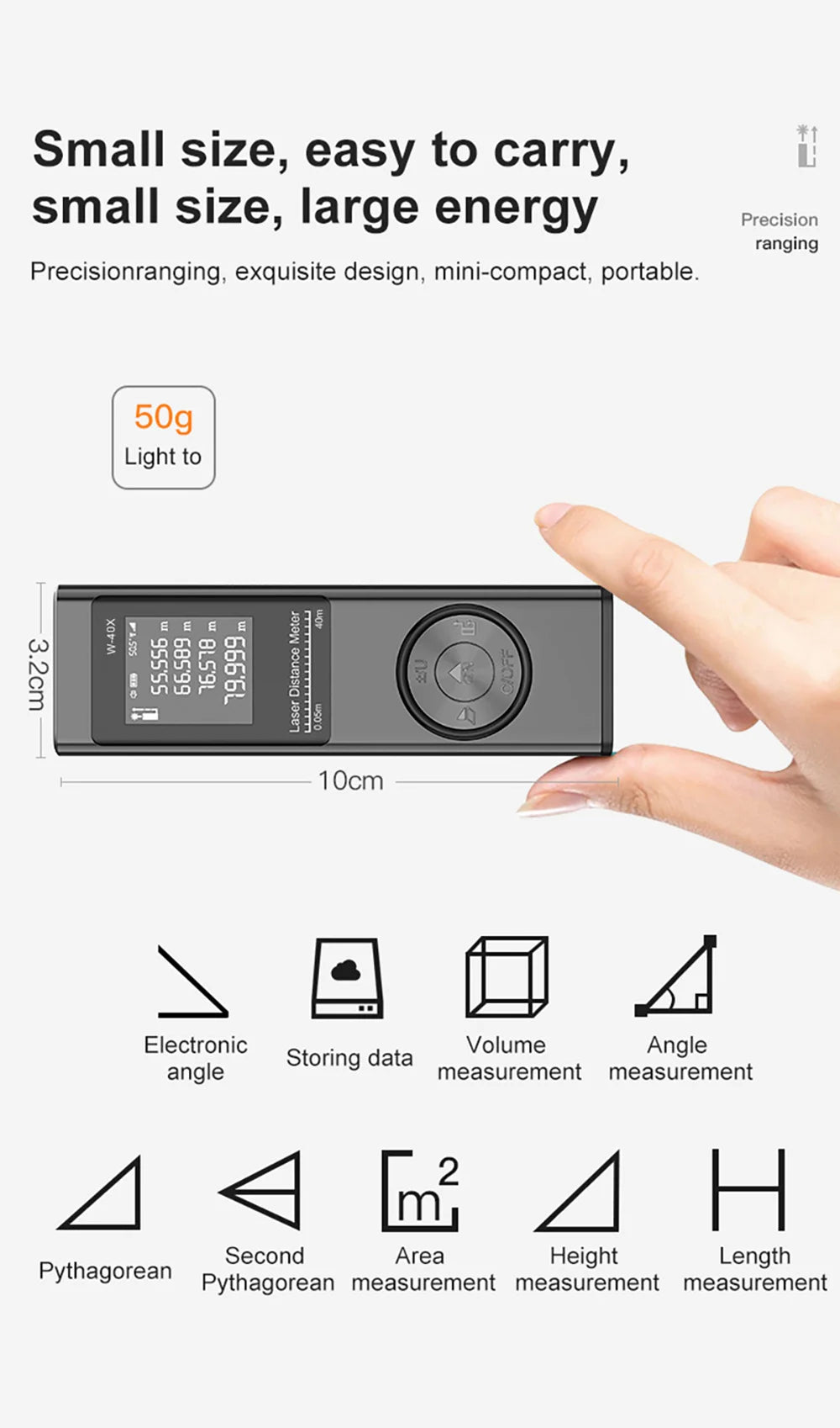 Mini Laser Rangefinder Laser Tape Measure Digital Laser Distance Meter Angle Measure Range Finder Portable Construction Tool
