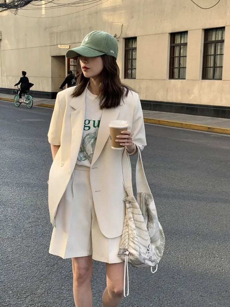 Pant Suits 2025 Spring and Summer Thin Casual Loose Short Sleeved Suit Jacket Women Suit Two-piece Set