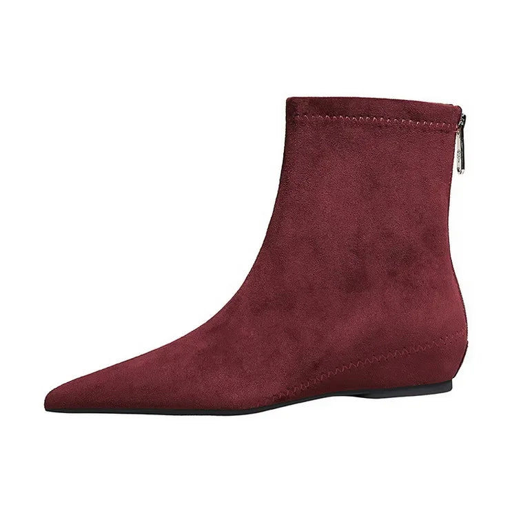 Women Red Pointed Toe Suede Ankle Boots Elegant Woman Inner Heel Short Boots 2024 Autumn Chic Office Female Keep Warm Short Boot