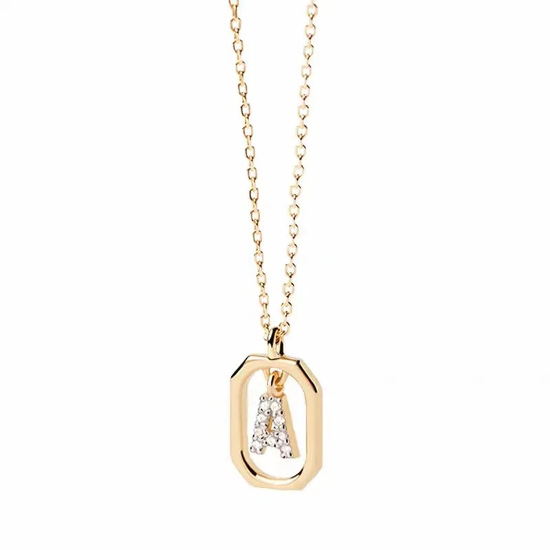 925 Sterling Silver Letter Necklace with 26 English Letter Zircon Pendant Geometric Design Personalized Necklace Luxury Jewelry