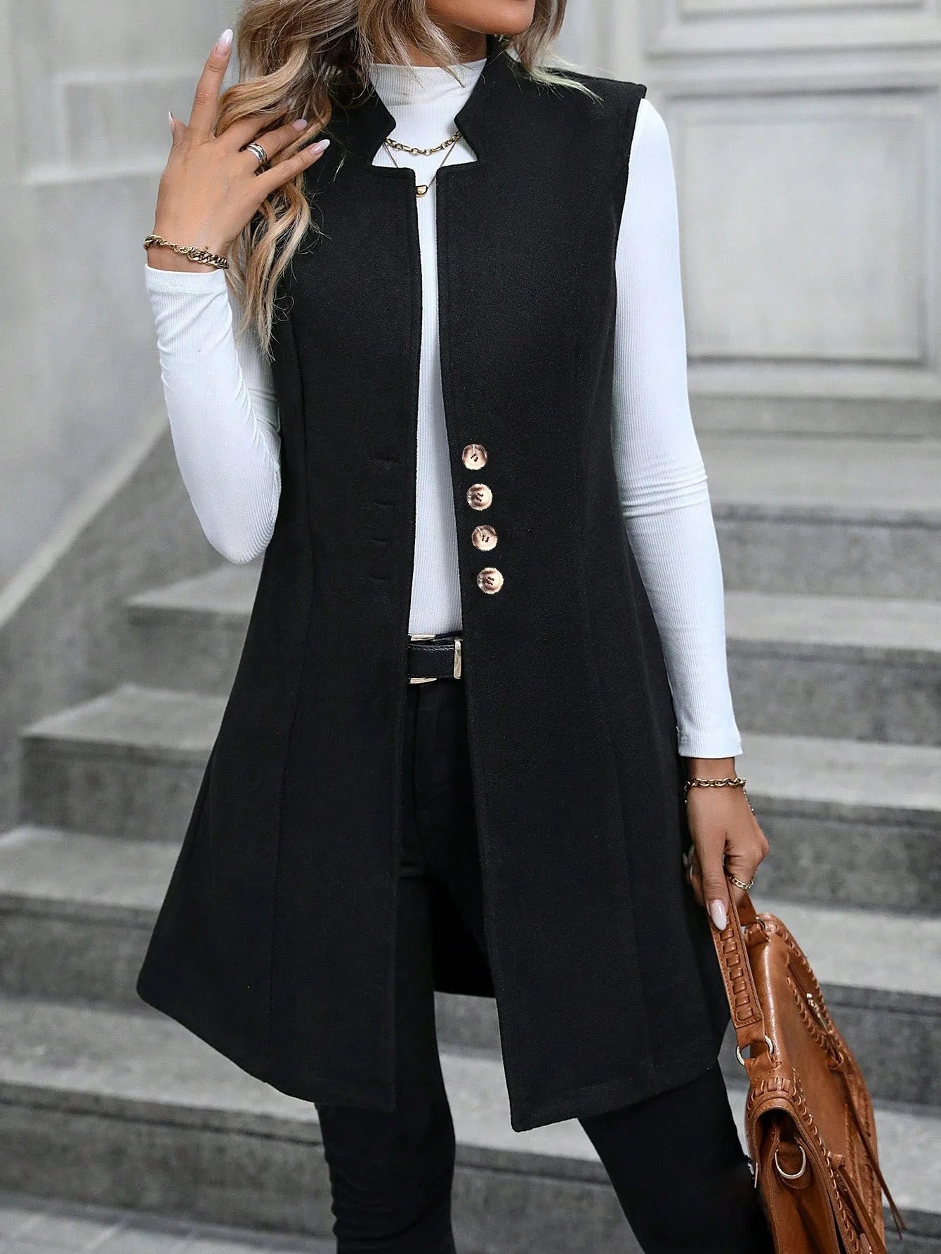 New Autumn/Winter Women's Woolen Suit Vest, Elegant Sleeveless Outerwear