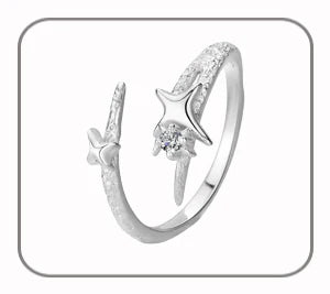 F.I.N.S New Original Simple S925 Sterling Silver Star Ring Women's Double Layer Irregular Adjustable Finger Fine Jewerlry Gifts