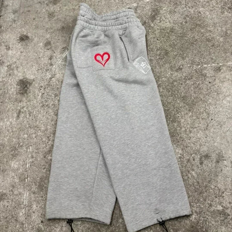 Grey pair of trousers sweatpants men and women gothic hip-hop embroidered embroidered pants casual elastic waist jogging pants