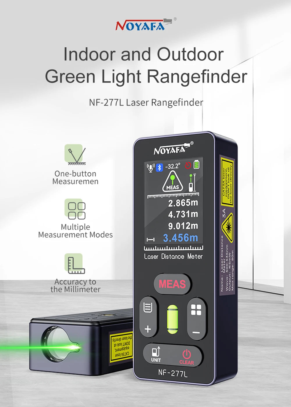 NOYAFA Green Light Laser Rangefinder High Accuracy Laser Distance Meter 60/100M Professional Laser Meter with Laser Crosshair