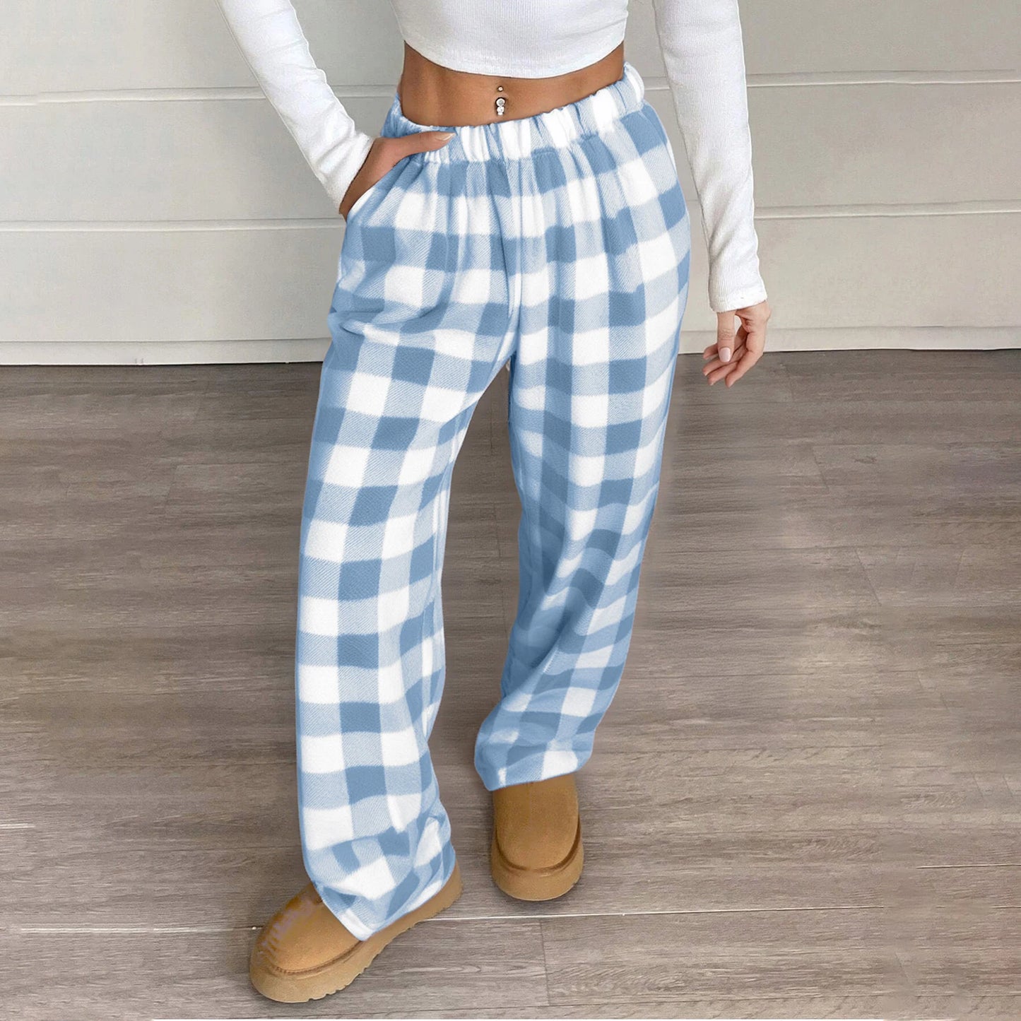 Pajama Pants Women's Trousers Autumn Winter Coral Fleece And Thick Plaid Warm Pants Flannel Home Pants Loose Lounge Wear