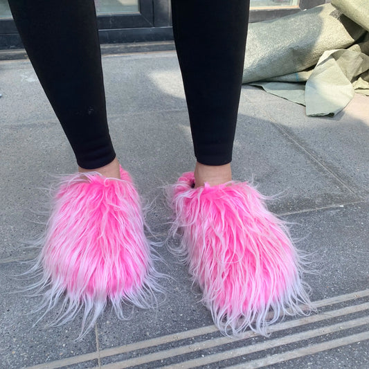 2025 Summer Brand New Fashion Leisure Round Toe Horse Hair Slippers for Women Elegant Flat Platform Slip-on Big Size Shoes 42 43