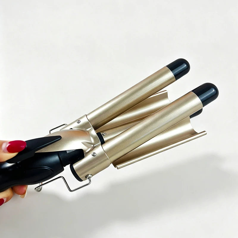 Professional curling iron - large curling three-tube curling iron - rod with water ripple and egg wave cross-border hair styling