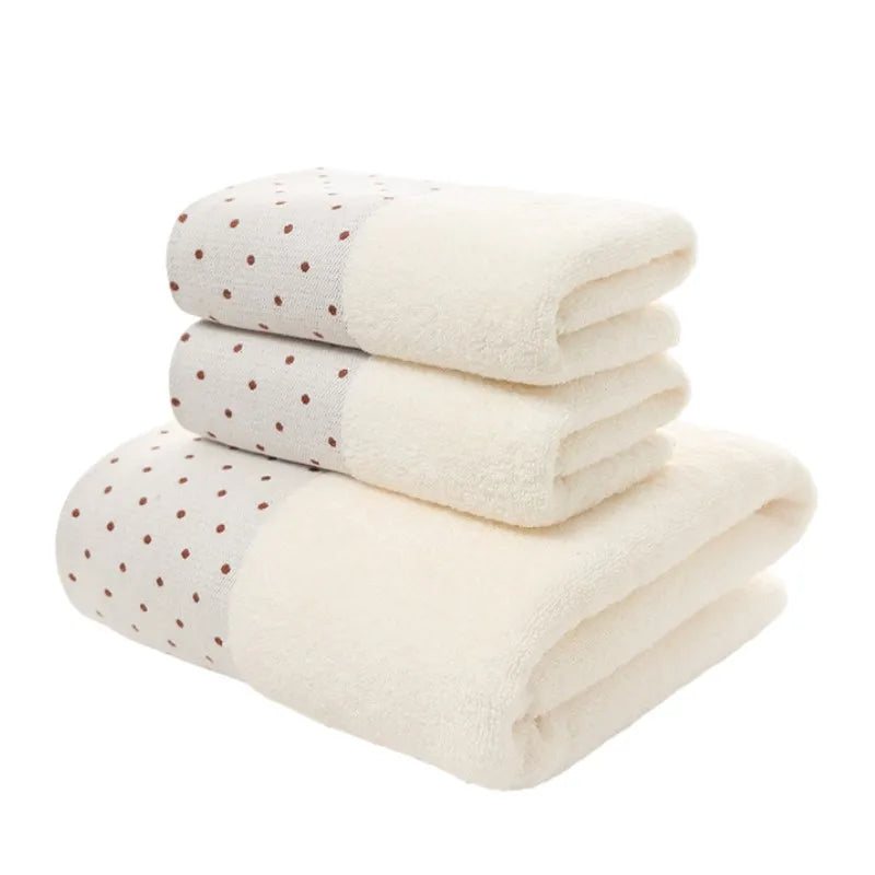 Inyahome Set of 3 Bathroom Cotton Towels Set Embroidered Luxury 2 Hand Towels 35x75cm and Big Bath Towels 70x140cm Washcloth