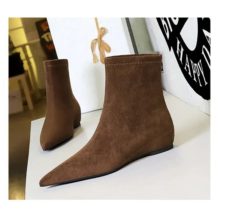 Women Red Pointed Toe Suede Ankle Boots Elegant Woman Inner Heel Short Boots 2024 Autumn Chic Office Female Keep Warm Short Boot