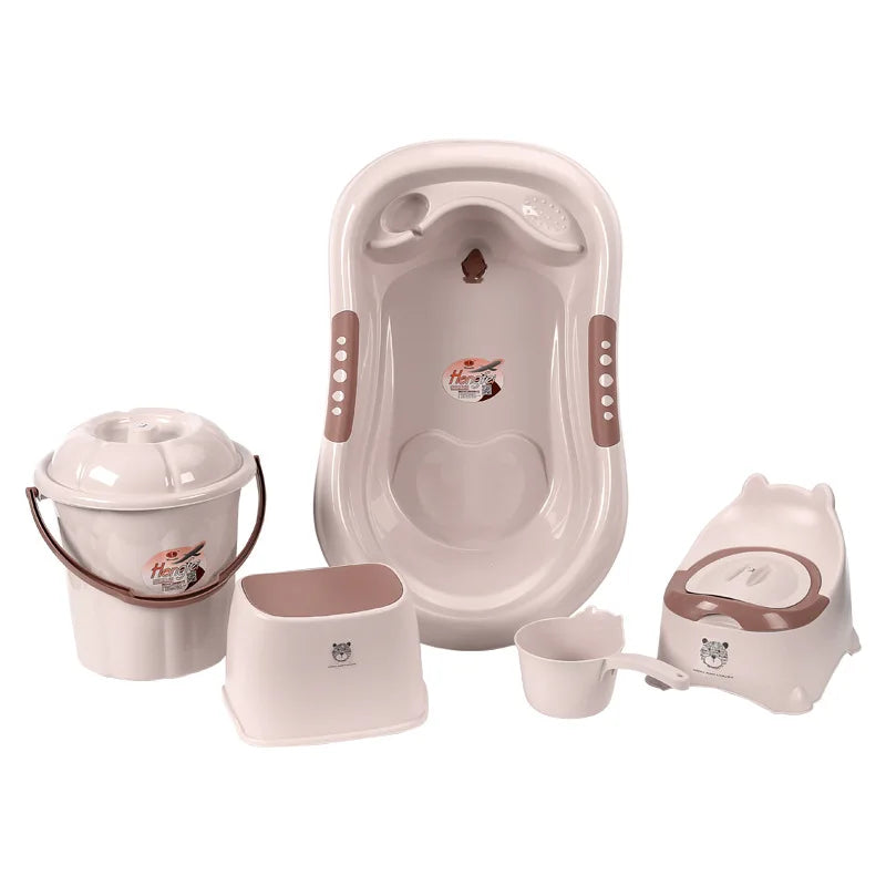 Baby Bath Tub Set with Stool, Newborn Tub,Non-slip,Complete Bathing Set, Bath Basin, Durable Bathtub,Plastic Baby Bathtub 7 Set