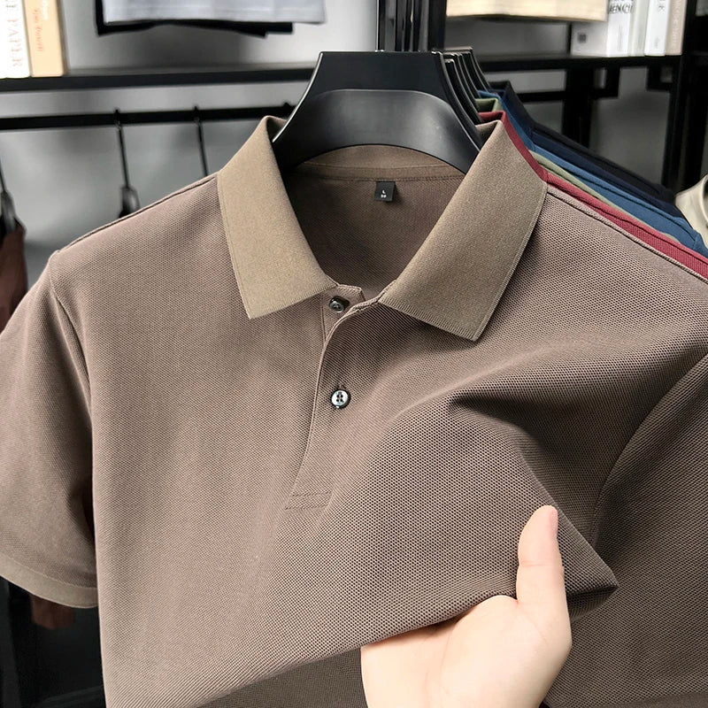 100% pure cotton men's short sleeve polo shirt high-quality classic solid color summer business casual comfort versatile T-shirt