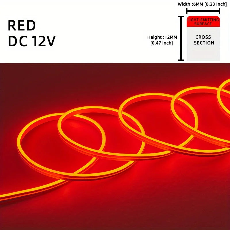 LED Neon Lights,  12V 5M Flexible，Neon Rope Light,  Waterproof Flex DIY Cuttable LED Light Strip for Indoor Outdoor Decoration