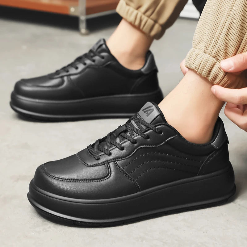Men's Wide-top Shoes with Leather Upper, Casual Sports Shoes in Large Size, Thick Sole, Height-increasing Platform Shoes