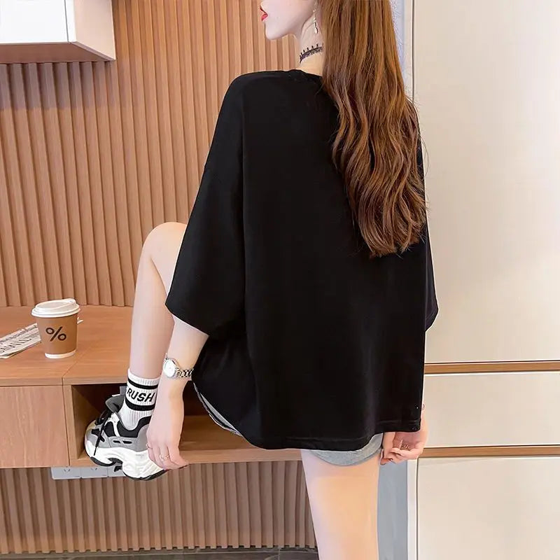 Women's T-shirt Summer Outfit Graphic Short Sleeve Cotton Top Female Baggy Trending Clothing Korean Popular Clothes Cheap Woman