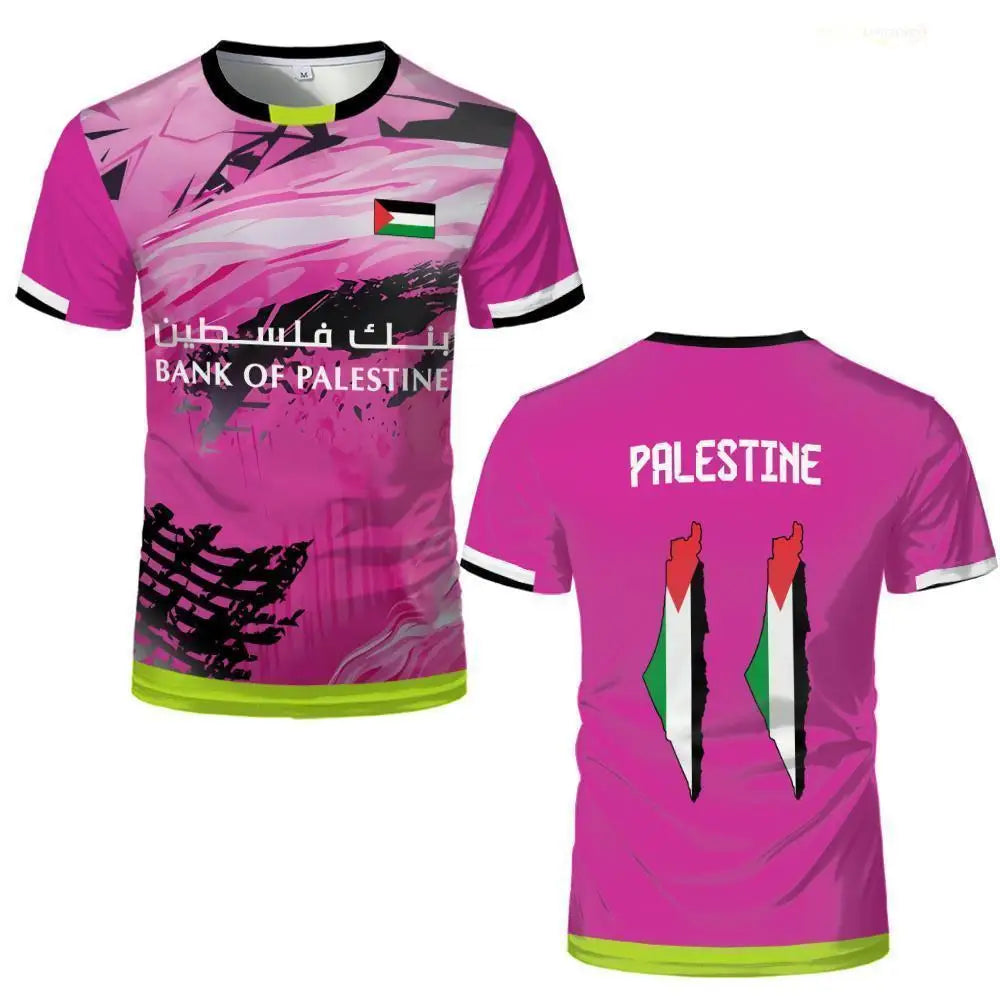 Palestine Flag Print T-shirt Breathable Training Soccer Jerseys For Men And Women Street-style Short-sleeved Crew Neck Tees