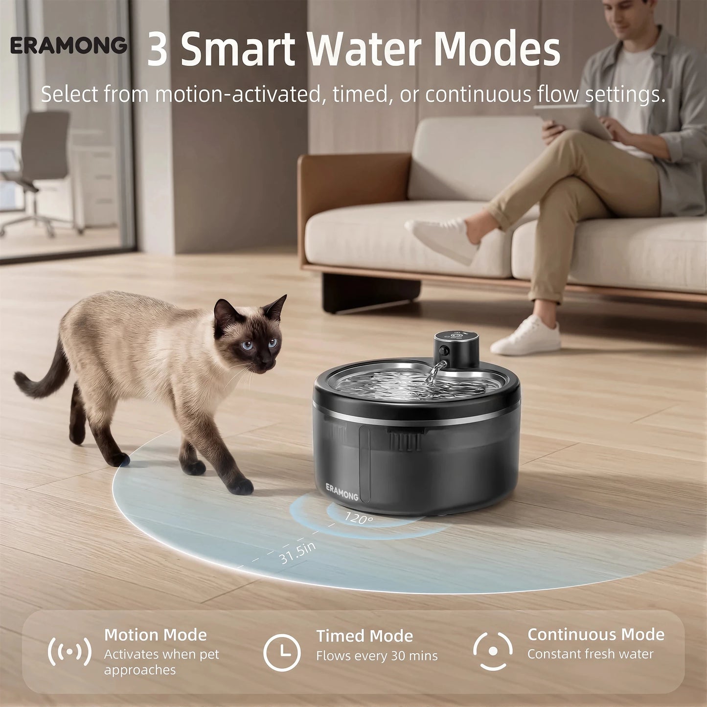 Wireless Cat Water Fountain 4000mAh Rechargeable Ultra-Quiet Pet Dispenser Smart Sensor Stainless Steel Cordless Auto Waterer