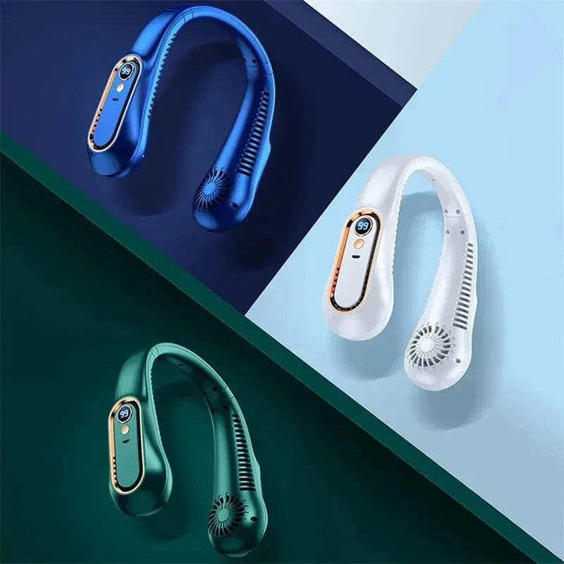 Hanging Neck Fan Digital Display Power Ventilador Bladeless Neckband Fan Portable Mini Air Cooler USB Rechargeable Electric Fans
