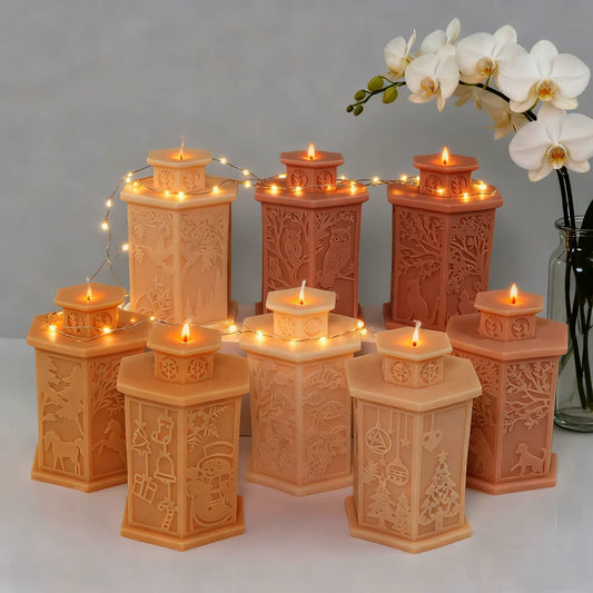 Eid Mubarak 3D Relief Lace Pillar Lantern Candle Mold Animal Plant Designs Ramadan Decor Christmas Handmade Taper Candle Making