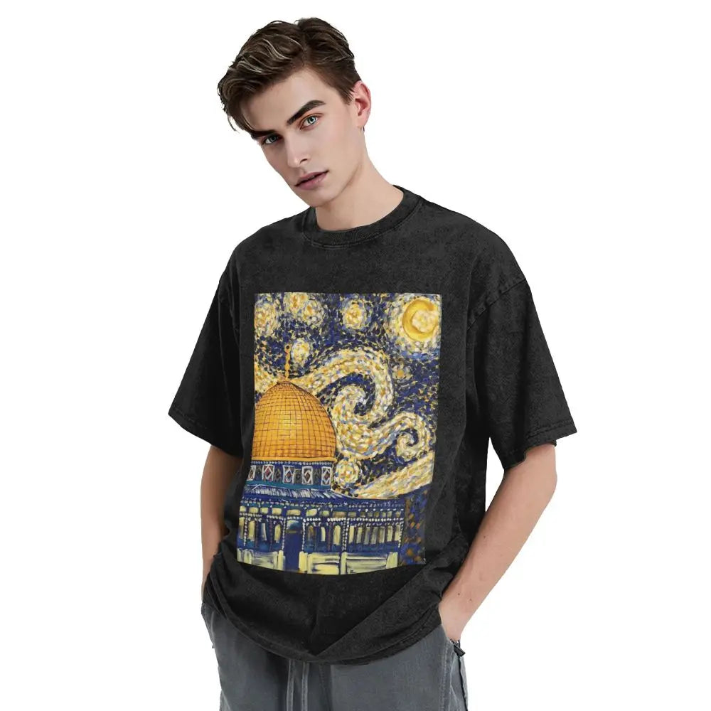 Palestinian Starry Night In Palestine T-Shirt Summer Streetwear T-Shirts Cotton Tee Shirt For Men Short-Sleeve Design Clothes
