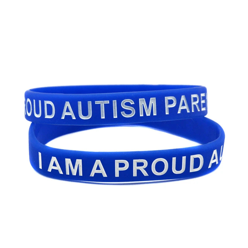 1 PC Autism Awareness Motivational Silicone Bracelet Blue Rubber Bangle I Am A Proud Autism Parent Wristband